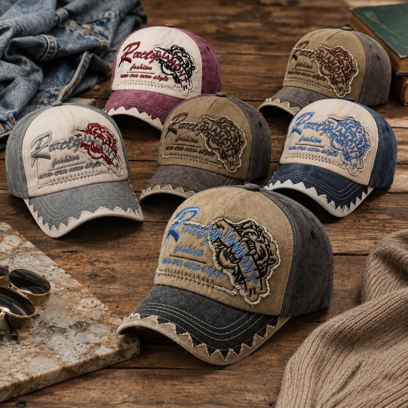 Vintage Washed Unisex Adjustable Baseball Cap with Embroidered Patch