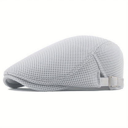 1 Men's Breathable Mesh Beret Hat - Casual Summer Style, 100% Polyester with Adjustable Faux Leather Strap for Comfort Fit