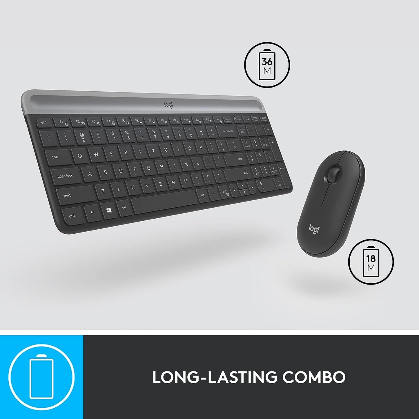 Logitech MK470 Slim Wireless Keyboard and Mouse Combo - Modern Compact Layout, Ultra Quiet, 2.4 Ghz USB Receiver, Plug N' Play Connectivity, Compatible with Windows - Graphite
