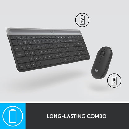 Logitech MK470 Slim Wireless Keyboard and Mouse Combo - Modern Compact Layout, Ultra Quiet, 2.4 Ghz USB Receiver, Plug N' Play Connectivity, Compatible with Windows - Graphite