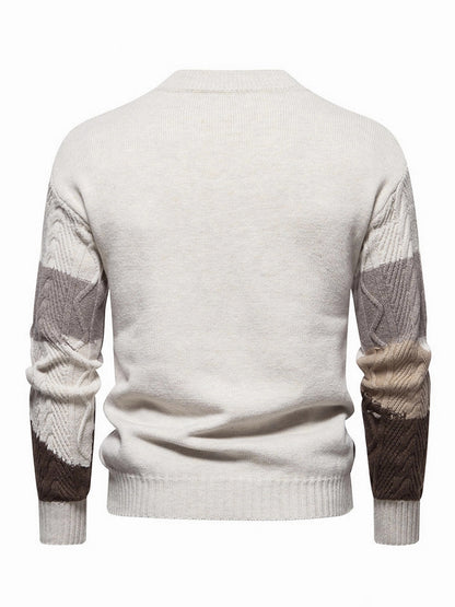 Տղամարդու ձմեռային տաք, հաստ տրիկոտաժե սվիտեր՝ գունավոր բլոկներով կլոր վզնոցով և թևքով, առօրյա և հարմար երեկոյան ժամադրությունների համար, լվացքի մեքենայով լվացվող սվիտերներ եղանակի համար