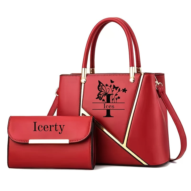 Elegant PU Leather Letter Tote with Adjustable Strap for Women