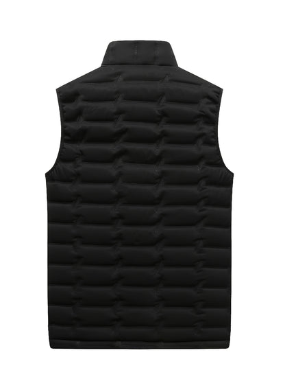 Men's Outdoor Sports Warm Vest Jacket, Stand Collar Multi-Pocket Practical Vest, Soundwave Technology Composite Print Windproof High Quality Sports Jacket - ayq
