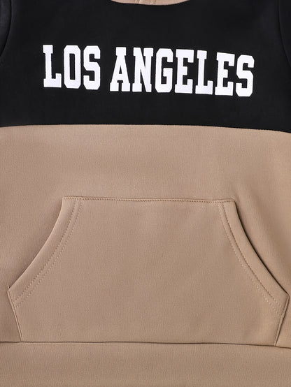 2pcs Boys' Autumn/Winter Fleece-Lined Hooded Sweatshirt and Pants Set, Simple Letter Print Fashion Classic Outfit for Outdoor Sports and Casual Wear, 100% Polyester Knit Stretch Fabric, Ideal Gift Choice for Kids, Perfect for