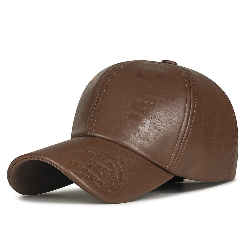 Unisex Embossed Letter Baseball Cap Adjustable PU Leather Hat