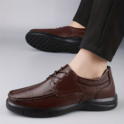 Men'S Winter Warm Fleece-Lined Ankle Boots - Genuine Leather Upper & Rubber Sole, Round Toe Lace-Up Snow Boots with Arch Support