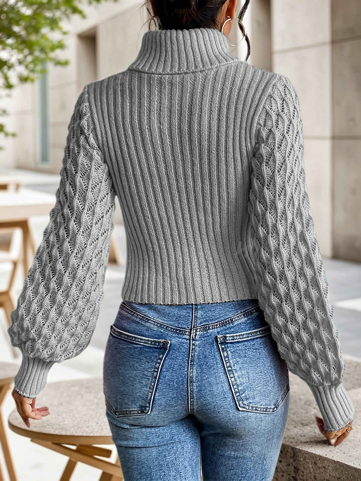 Առօրյա բարձր վզնոցով միագույն լապտերային թևքերով սվիտեր | Կարճ երկարություն, կողք կողքի, պուլովեր ոճով, հարմար է բոլոր եղանակների համար