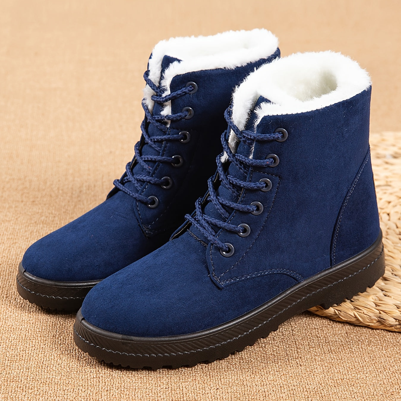 Women'S Ankle Boots - Winter Warm Round Toe Flat Shoes with Lace-Up Closure, Non-Slip Rubber Sole, & Accent - All-Season Casual Boots for Everyday & Formal, Ladies Winter Boots, Outdoor Footwear, Fabric Lined Interior, Outdoo