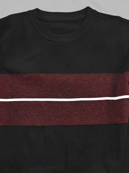 Men's Casual Round Neck Sweater - Two-Tone Color Block, 100% Polyester, Stretch Knit, Long Sleeve - Perfect for Fall/Winter