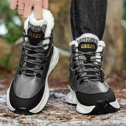 Men'S All-Season High-Top Ski Boots with Non-Slip Rubber Sole & Lace-Up Closure - Heavy-Duty Winter Hiking Boots with Arch Support, Durable Pu/fabric Construction For Snow, Ice, Mud - All-terrain Outdoor Boots For Training, C