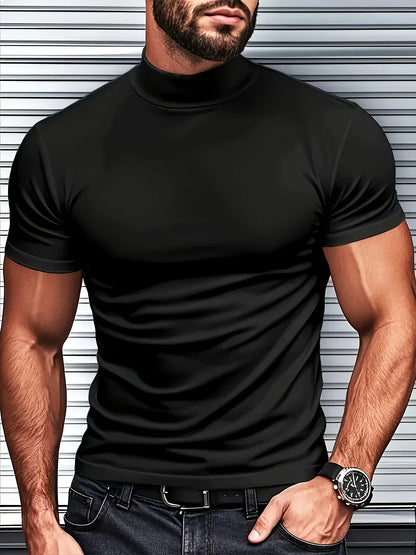 Men's High-Neck Short-Sleeve T-Shirt for Spring and Summer - Fashionable, Comfortable, and Essential for Casual Wear - ayq