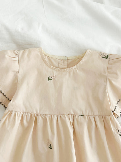 Girls' Summer Vintage Floral Embroidered Cotton Dress