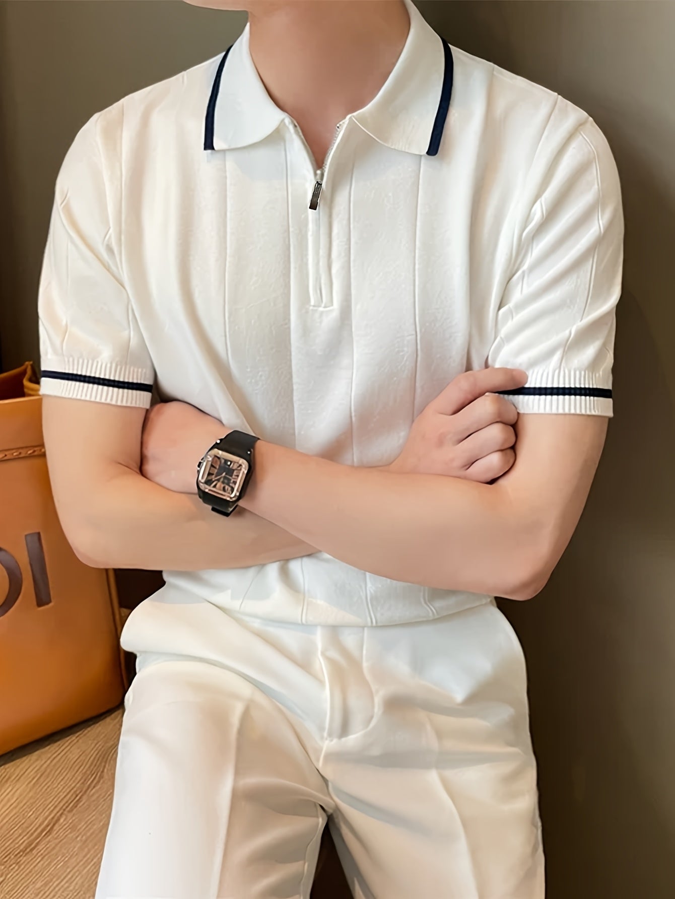 Men's Short Sleeve Knit Polo Shirt Casual Summer Top
