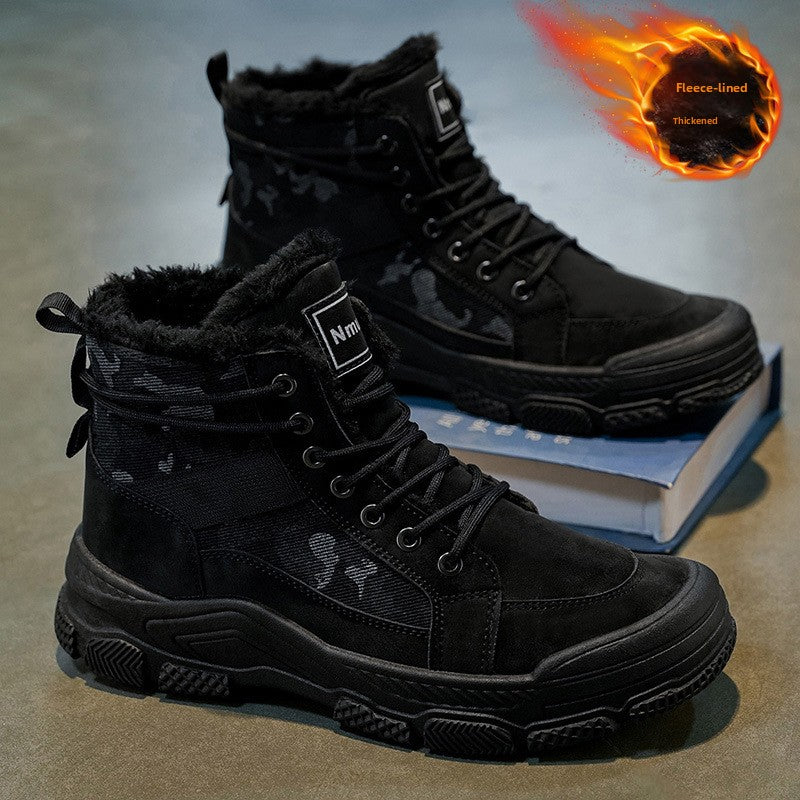 Men's High-Top Winter Boots with -Like Collar & - Heavy-Duty PU Upper, PVC Sole, Beige/Tan Lace-Up Snow Boots for Ice, Slush,, Outdoor (Warm Cold Weather Footwear)