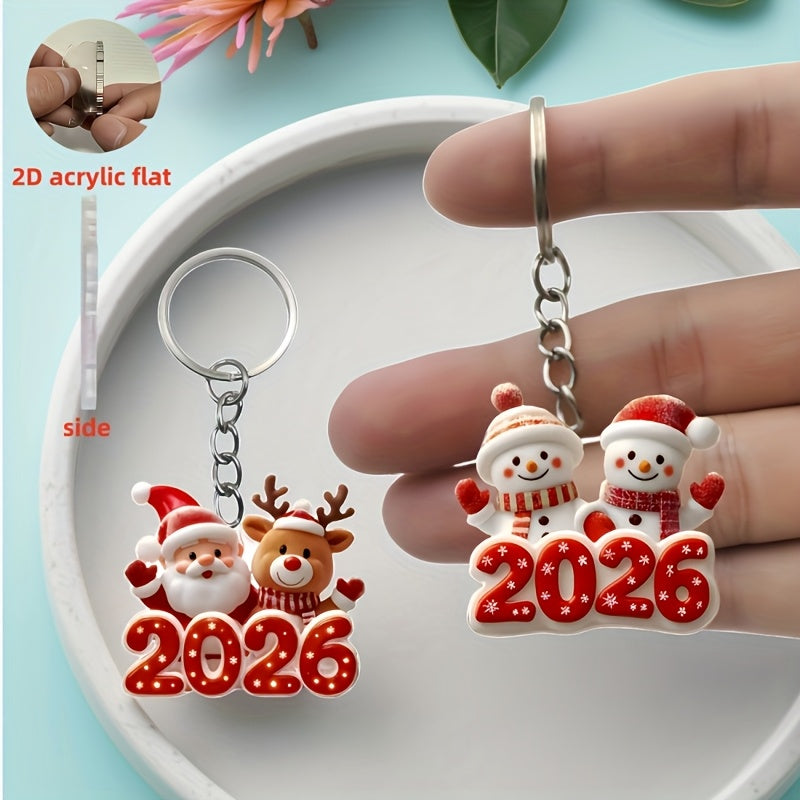 2DFLAT Cute Snowman Friend Keychain - 2026 New Year Gift with Classic Red & White Snowman, Snowflake "51.46meter Cartoon Design, Durable Iron Alloy, Perfect For Car Rearview Mirror, Christmas Tree Decorations, Thanksgiving Pr