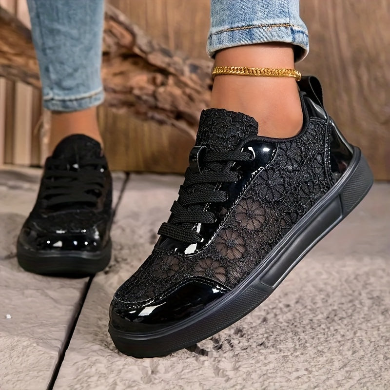 Women'S Elegant Lace Sneakers - Breathable Fabric Upper, White with Floral Pattern, Lightweight  Soft Sole, Durable EVA, Perfect for Daily Work, Sports, Summer Outings  Vacations, Casual Footwear   Elegant Sneaker   Comfort
