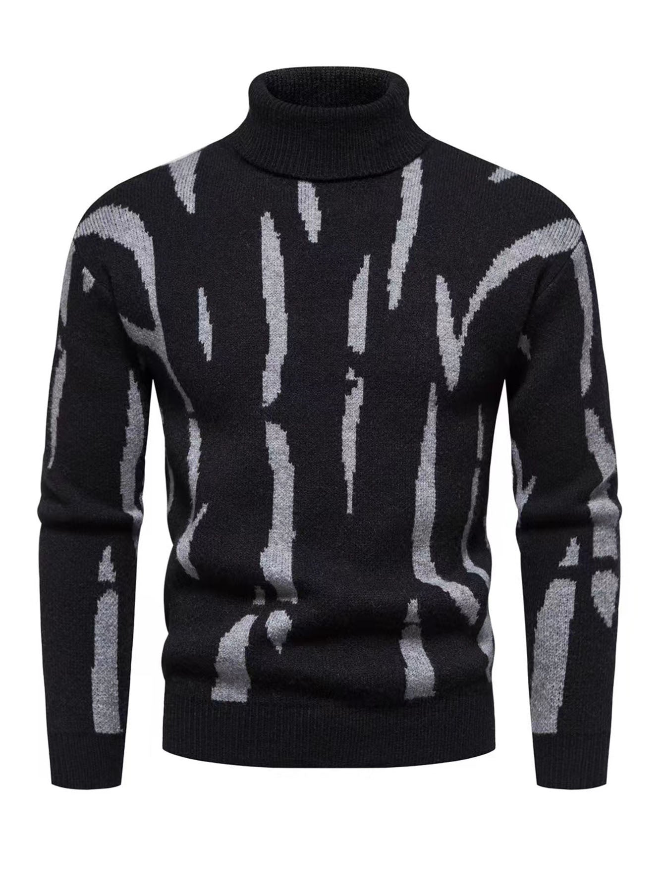 Men'S Zebra Print Turtleneck Knitted Sweater for Casual Warmth in Autumn And Winter