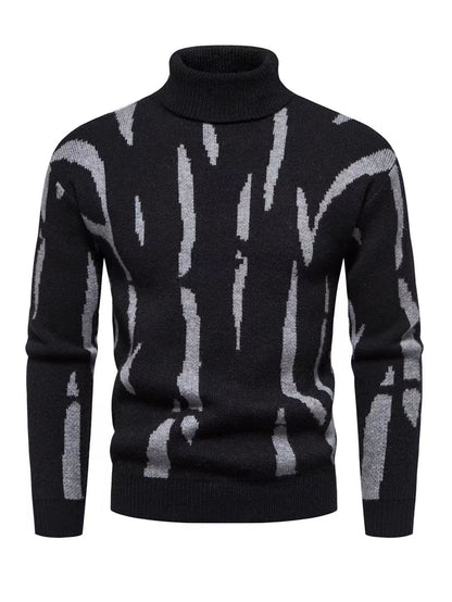 Men'S Zebra Print Turtleneck Knitted Sweater for Casual Warmth in Autumn And Winter