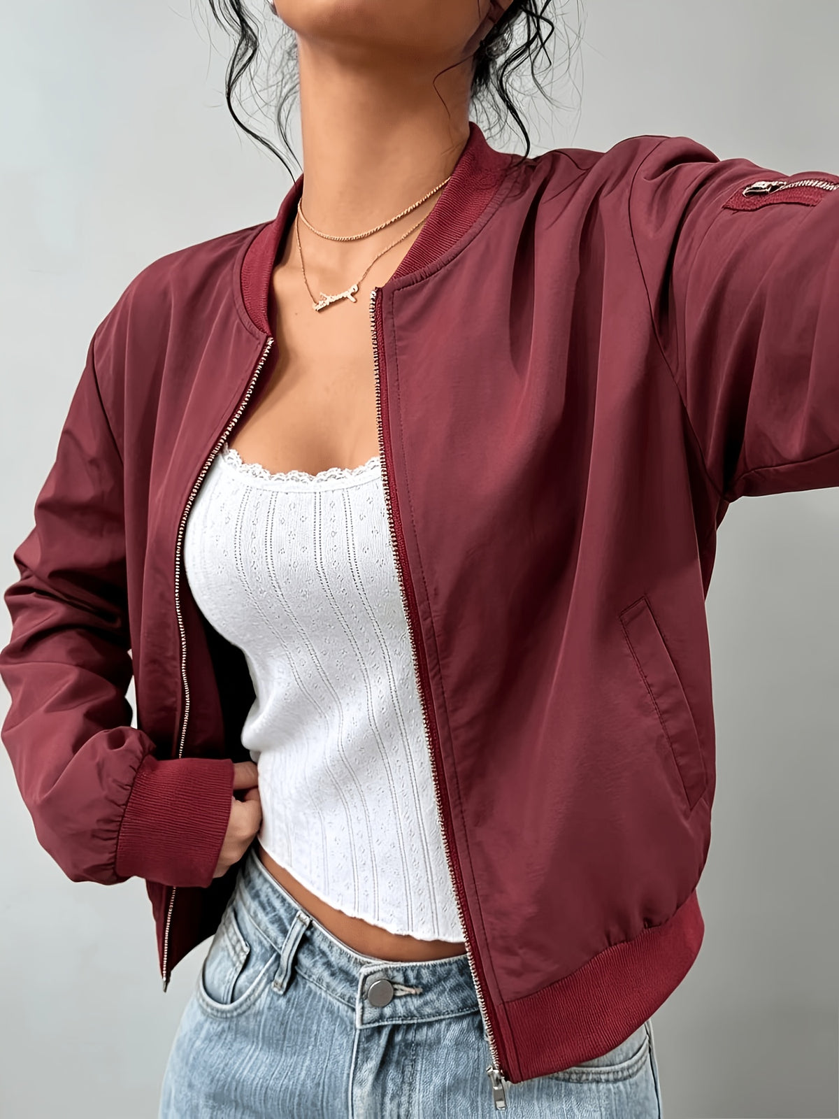 Women's Casual Y2K Zip-Up Baseball Jacket with Pockets