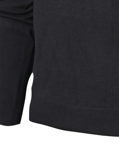 Men's Casual Round Neck Sweater - Two-Tone Color Block, 100% Polyester, Stretch Knit, Long Sleeve - Perfect for Fall/Winter