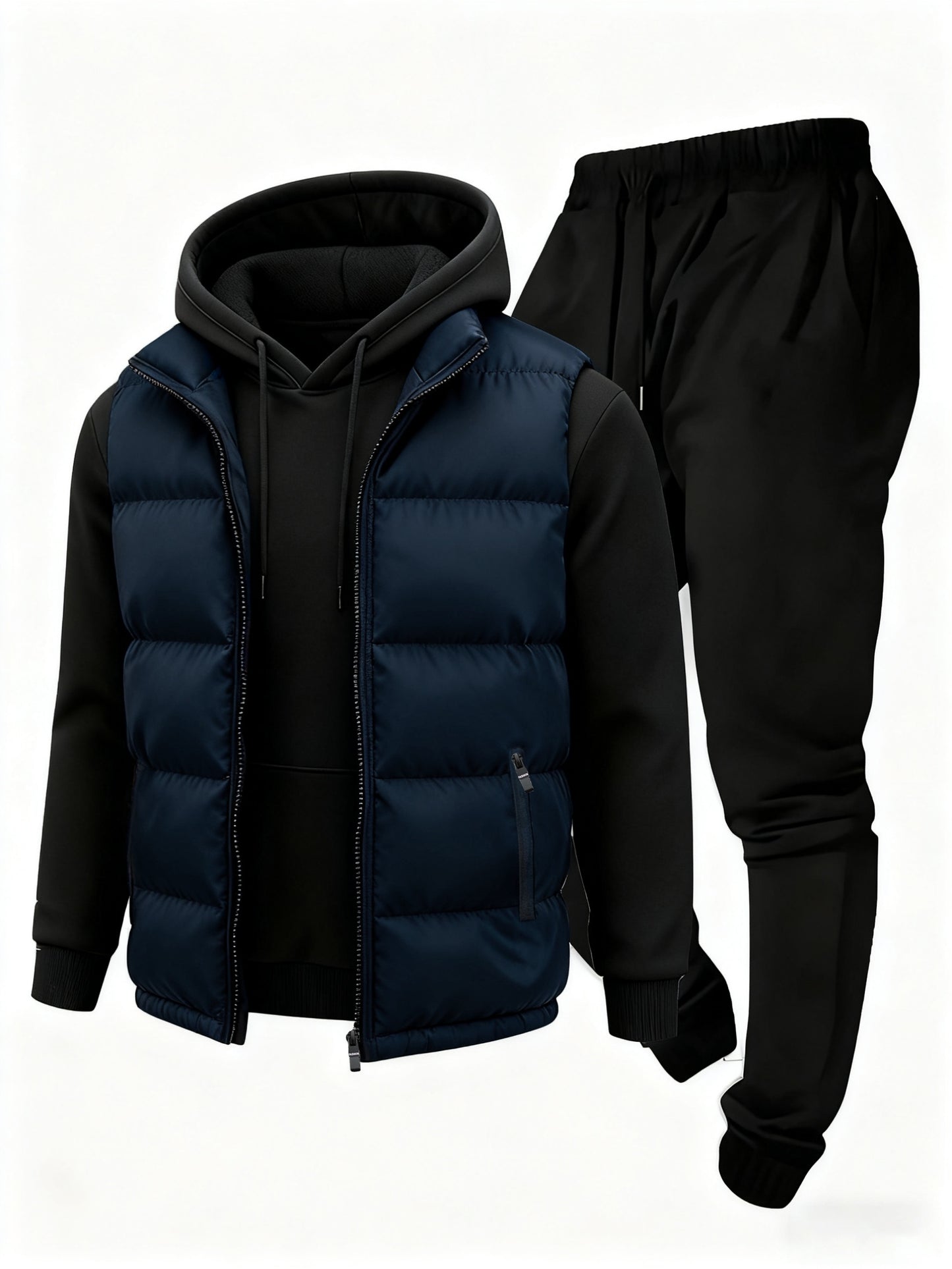 3pcs Vest Casual Set for Men Men's Casual Cartoon Drawstring Pocket Hoodie and Sports Drawstring Trousers Matching Set - ayq