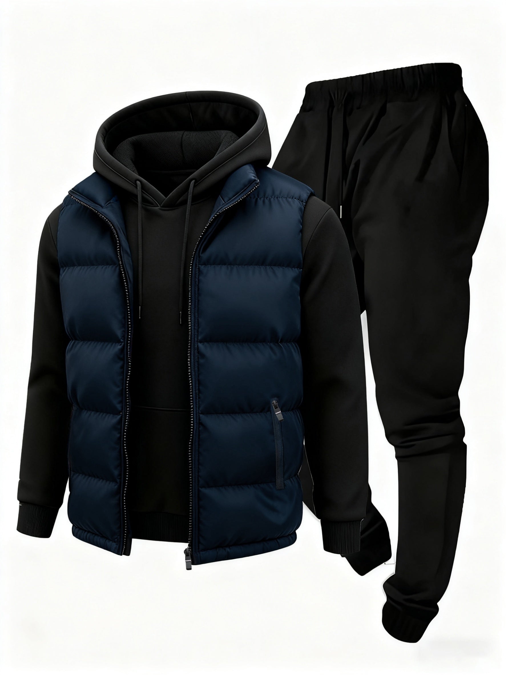 3pcs Vest Casual Set for Men Men's Casual Cartoon Drawstring Pocket Hoodie and Sports Drawstring Trousers Matching Set - ayq