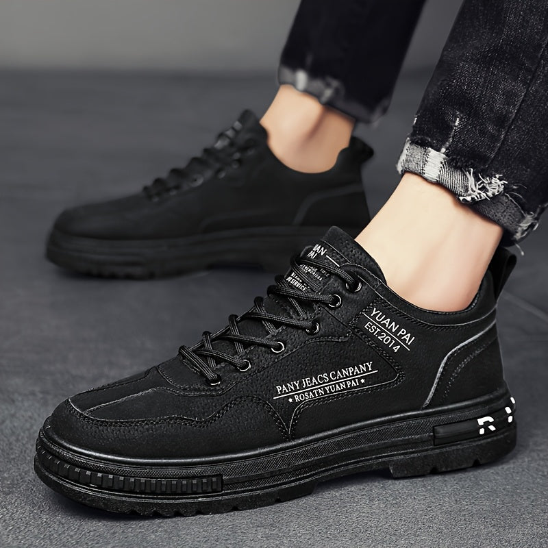 Men'S Fashion Sneakers, Casual All-Season Low Top Lace-up Shoes, Solid Color, Round Toe, Faux Upper & Inner, PVC Sole, Cloth Insole, Outdoor Streetwear
