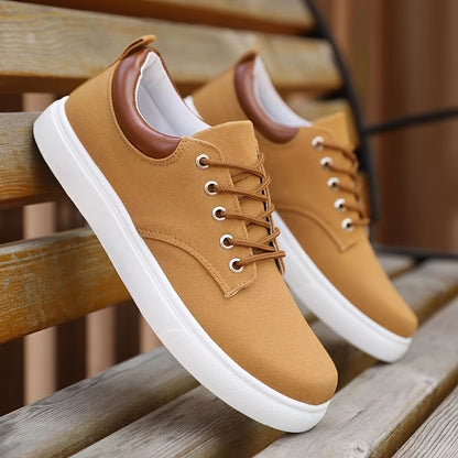 Breathable Design, Men's Casual Skate Shoes - Gray Canvas Upper with White Rubber Sole, Breathable, Durable, Non-Slip Lace-Up Sneakers for Casual Attire and Outdoor Activities