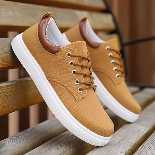 Breathable Design, Men's Casual Skate Shoes - Gray Canvas Upper with White Rubber Sole, Breathable, Durable, Non-Slip Lace-Up Sneakers for Casual Attire and Outdoor Activities