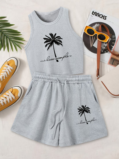 Casual Printed Two-Piece Set with Vest and Shorts