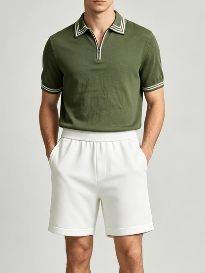Men's Casual Striped Knit Polo & Lightweight Shorts Set