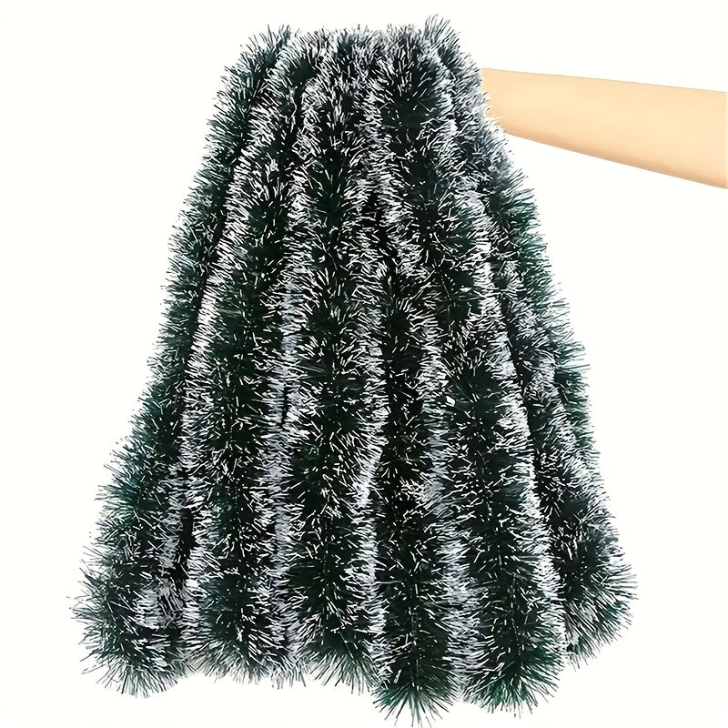 5pcs 200.0 cm Elegant Metallic Wire Garland - Plastic Christmas Party Decorations - Festive Green and White Stripes for Holiday Tree Trimming - Thanksgiving/New Year Decorations - No Electricity Required