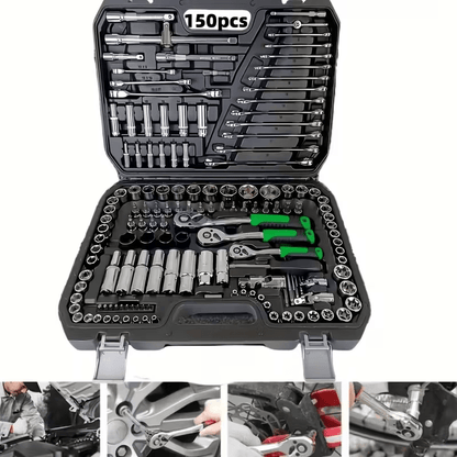 150/46pcs Professional All-in-One Auto Repair Tool Set Compatible for European- Heavy-Duty Alloy Metal Toolbox with Ratchet Torque Wrench, Hex Bit Screwdriver Kit, Multi-Size Car Mechanic Tool Kit for DIY& Professional Mechan