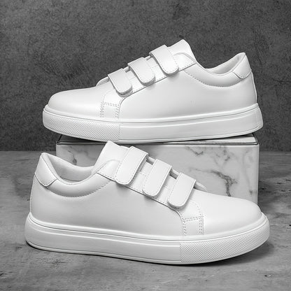 Men's Trendy White Skate Shoes with Hook-and-loop Fastener Closure, Lightweight & Comfortable Casual Sneakers for Casual Attire, Flat Sole, PU Upper, EVA Sole, Fabric Lining, Perfect for Running, Walking, and Street Style
