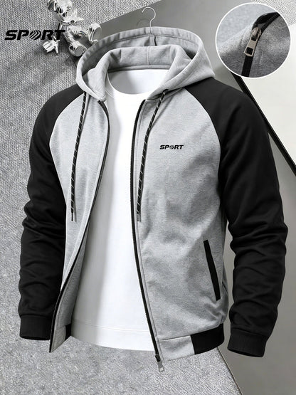Men's Hooded Color-Block Jacket for Fall and Winter