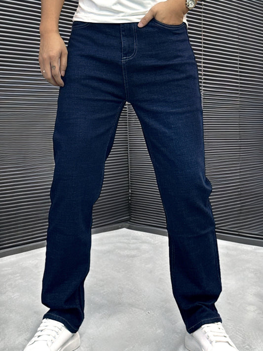 Men's Classic Straight-Leg Jeans in Dark Blue - Comfortable & Stylish Denim for Casual, Work, and Business Dates | Machine Washable, Non-Transparent with Printed Detail | All-Season Wear
