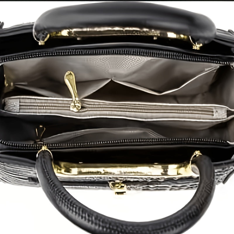Elegant Crocodile Pattern Women’s Handbag Set with Adjustable Strap