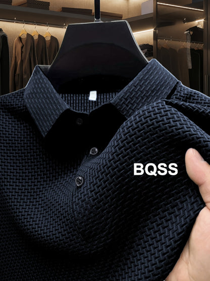 Summer Sports Casual Wear High-End Front Button Short Sleeve Shirt Breathable Turn- Collar Mesh Stretch Solid Color Top Golf Business Men's Short Sleeve - ayq