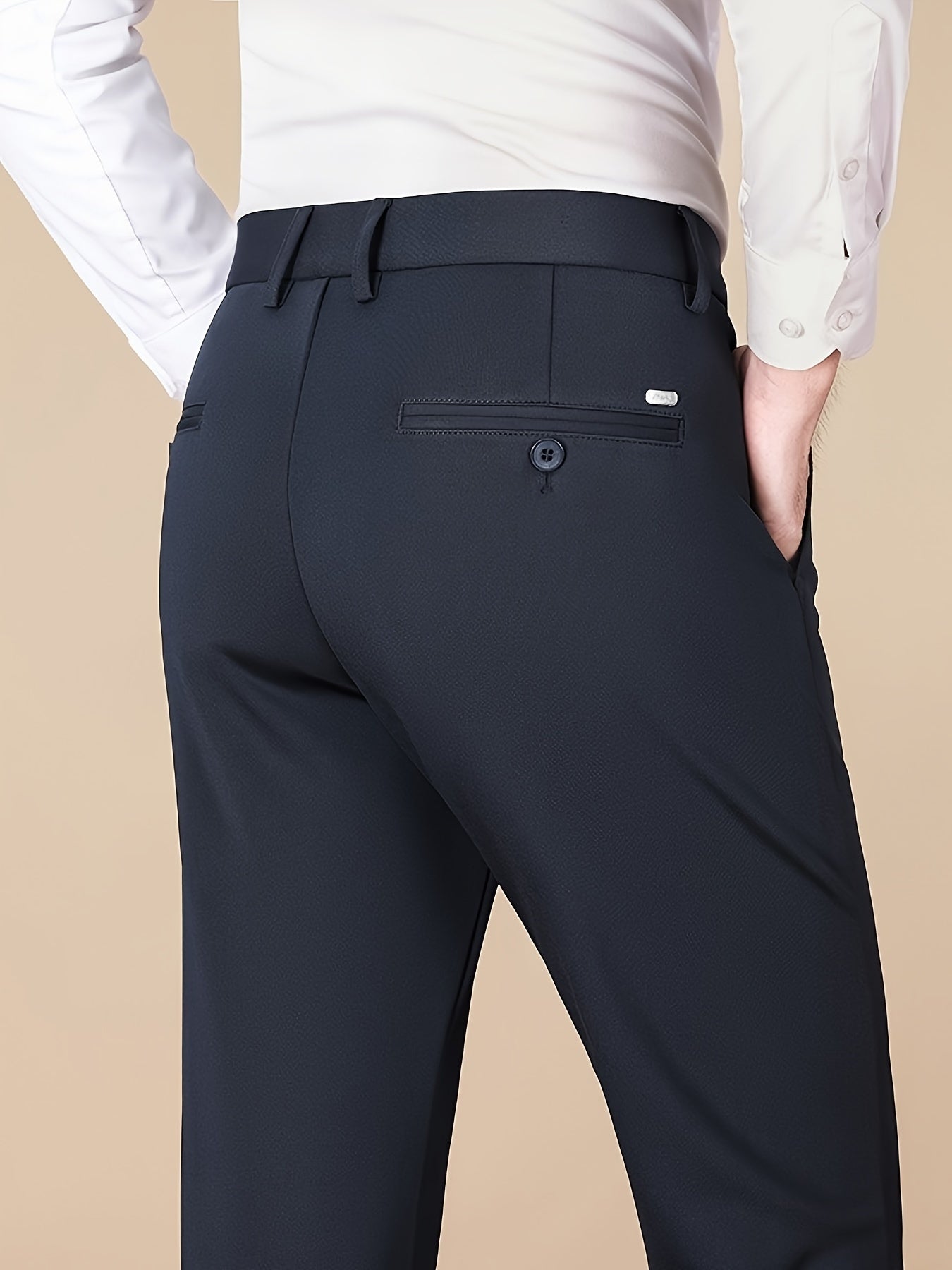 Men's Casual Pants, Autumn Polyester Blend, Regular Fit, Solid Color, Button Detail, Slim Fit, Standard Length, Men's Fashion, Trousers for Men