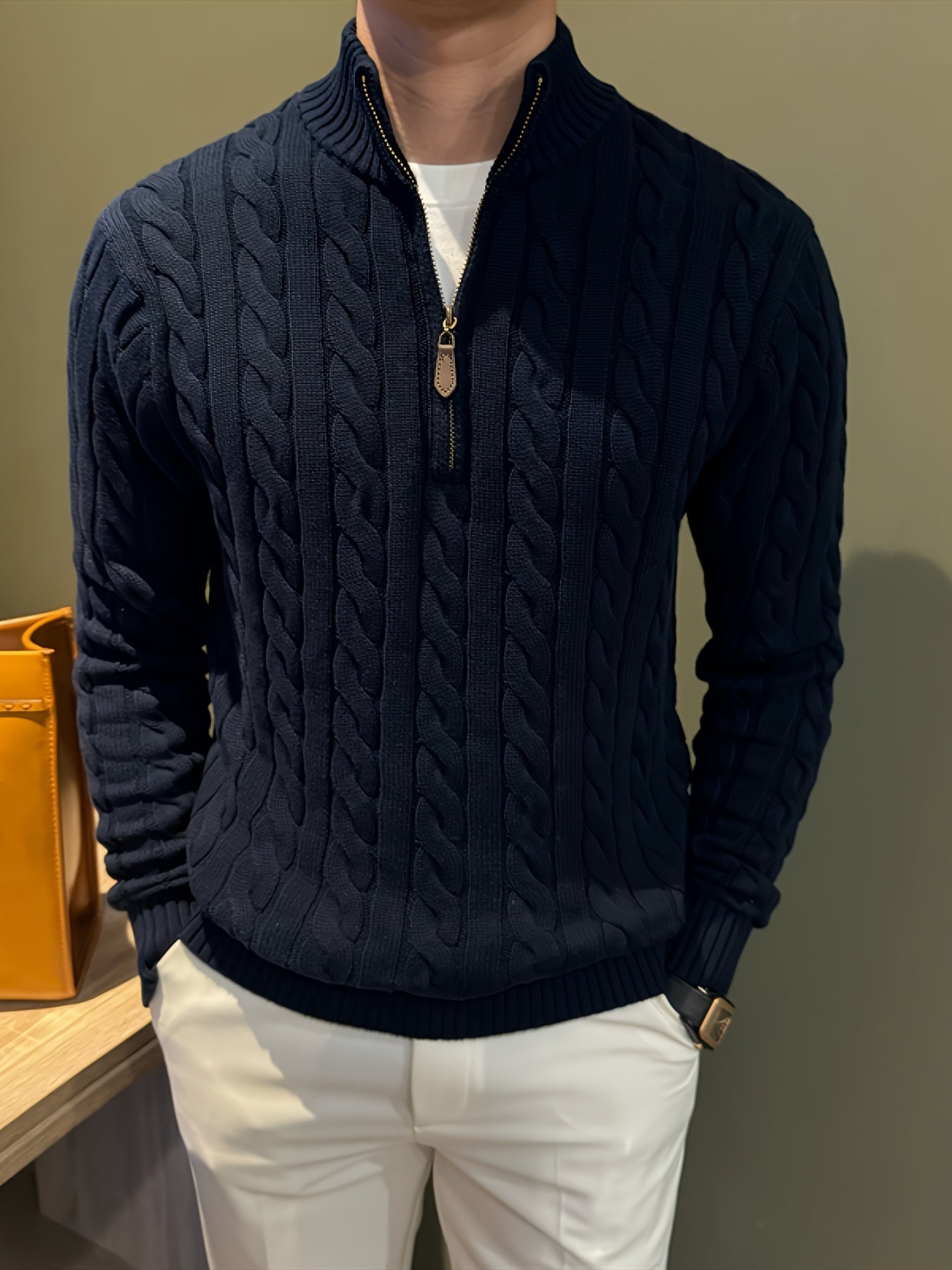 Men'S Casual Knit Sweater with a Half-Zip And Stand Collar, Perfect for a Relaxed Autumn And Winter Style