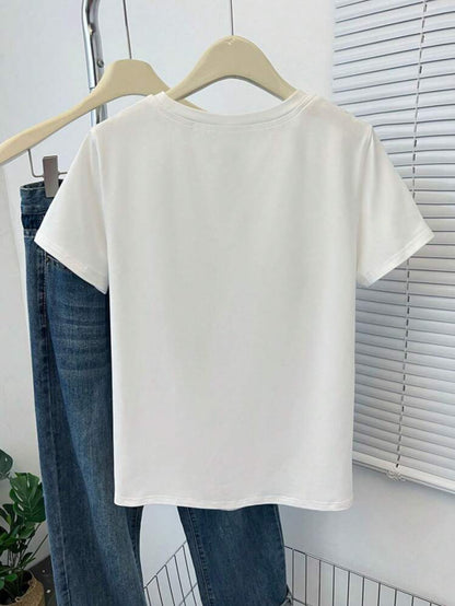 Women's Casual Cotton Crew Neck T-Shirt with Abstract Print