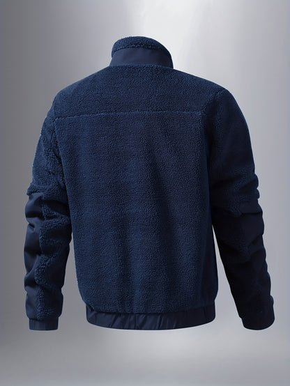 Men'S Heavyweight Fleece Jacket - Thermal Winter Coat with Stand Collar, Zipper Closure, Front Pockets - Brown/ - Cold Weather Outerwear for Everyday & Formal, Winter Jacket, Casual Outerwear, Durable Polyester, Seasonal Fash