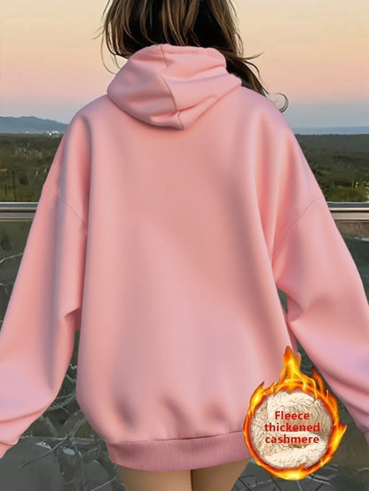 1pc Women's Thick-Lined Hooded Sweatshirt with Gingerbread for Man in Santa Hat & Candy Cane Print - Cozy Plush Lined, Soft Polyester Warm Pullover for Fall/Winter, Machine Washable Casual Outerwear, Cold Weather Wear, Minima