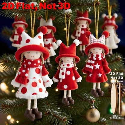 2D Flat, 16pcs Set of Classic Red and White Design Excellent Christmas Girl Doll Ornaments, Suitable for Thanksgiving, Halloween, and Christmas Celebrations, Perfect Holiday Gifts, New Year'S Day Decorations, Christmas Tree D