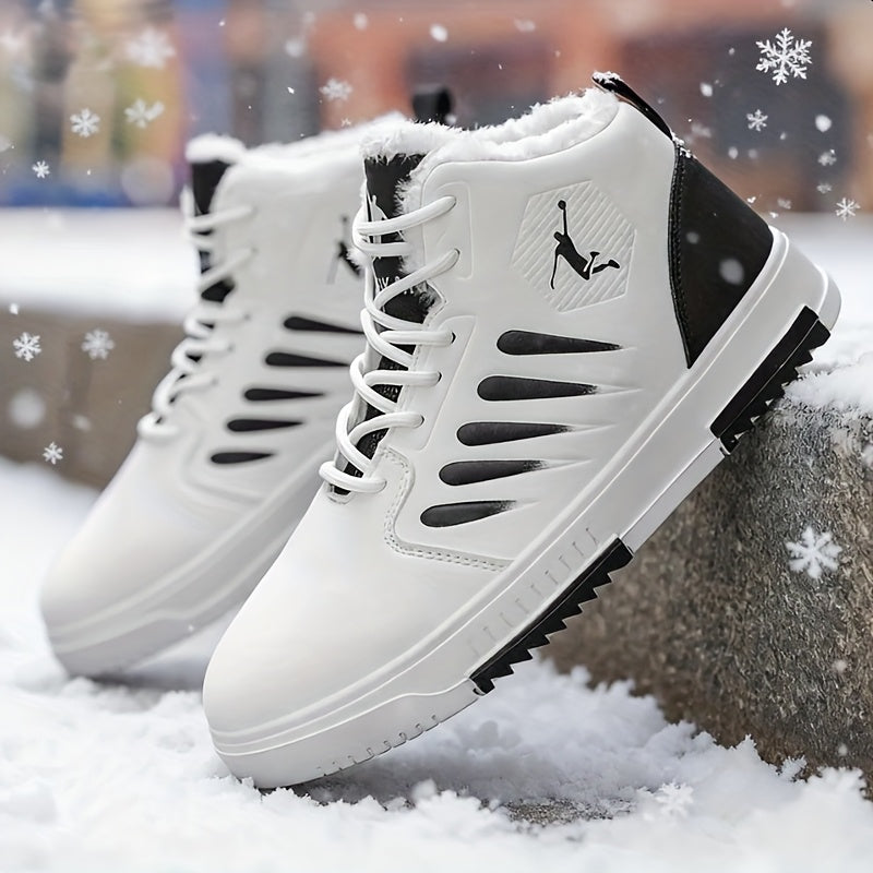 Men'S Winter Warm Thermal Skate Shoes - Mid-Calf Height, Thick PVC Sole & Lace-Up Closure, All-Season Casual Sneakers with Red Accent - /Red Colorway, Thick Sole Shoe, Durable Footwear, Sleek Design, Outdoor Footwear, Winter