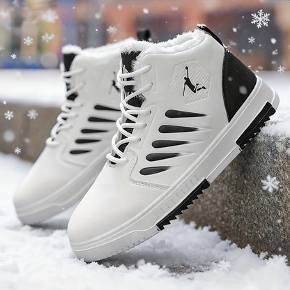 Men'S Winter Warm Thermal Skate Shoes - Mid-Calf Height, Thick PVC Sole & Lace-Up Closure, All-Season Casual Sneakers with Red Accent - /Red Colorway, Thick Sole Shoe, Durable Footwear, Sleek Design, Outdoor Footwear, Winter