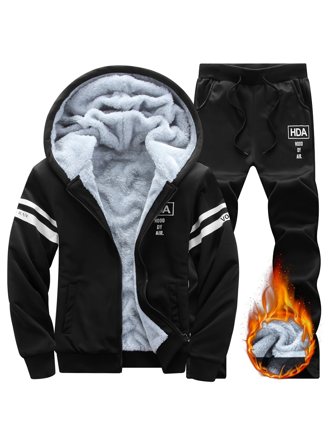 Autumn and Winter Men's Sports and Casual Suit, Men's Plus Velvet Thickened Sports Suit, Hooded Open Cardigan Fitness Suit, Warm Home Suit, Two-piece Set