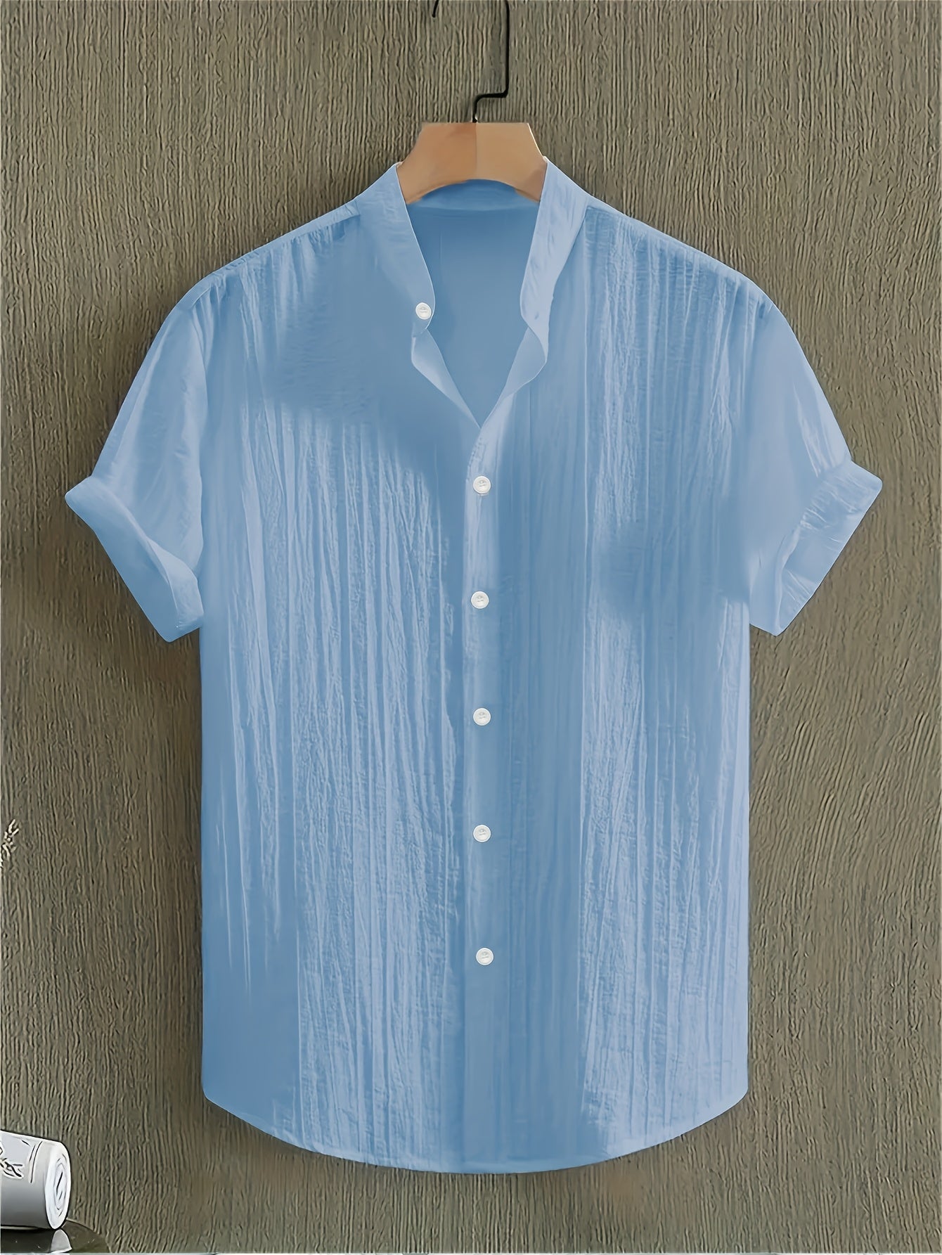 Men's Breathable Solid Color Stand Collar Short-Sleeve Shirt
