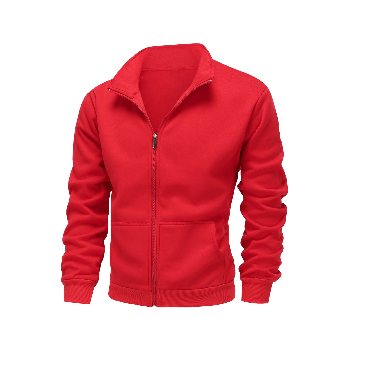 Men'S Red Fleece Zip-Up Hoodie - Cozy Fall & Winter Casual Jacket with Front Pockets, Long Sleeves, and Drawstring Hood, Hooded Sweatshirt, Autumn Outerwear, Durable Fabric