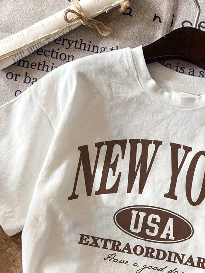 Ladies' Casual T-shirt With Letters, NEW NY USA Pattern, Circular Nect, Summer And Spring Fashion Clothing